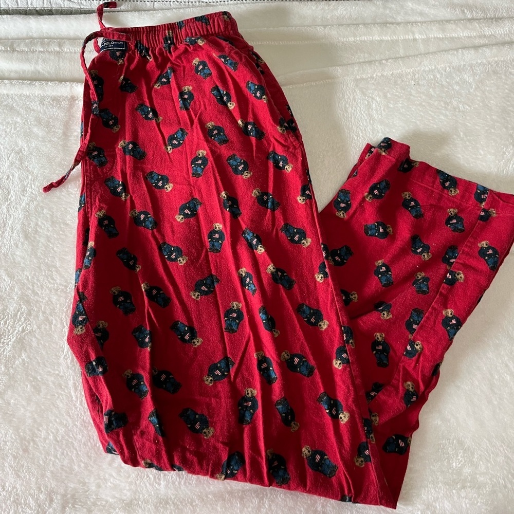 Vintage Polo Ralph Lauren Men’s Red Pajama Pants Polo Bear Lounge Sleep Pants